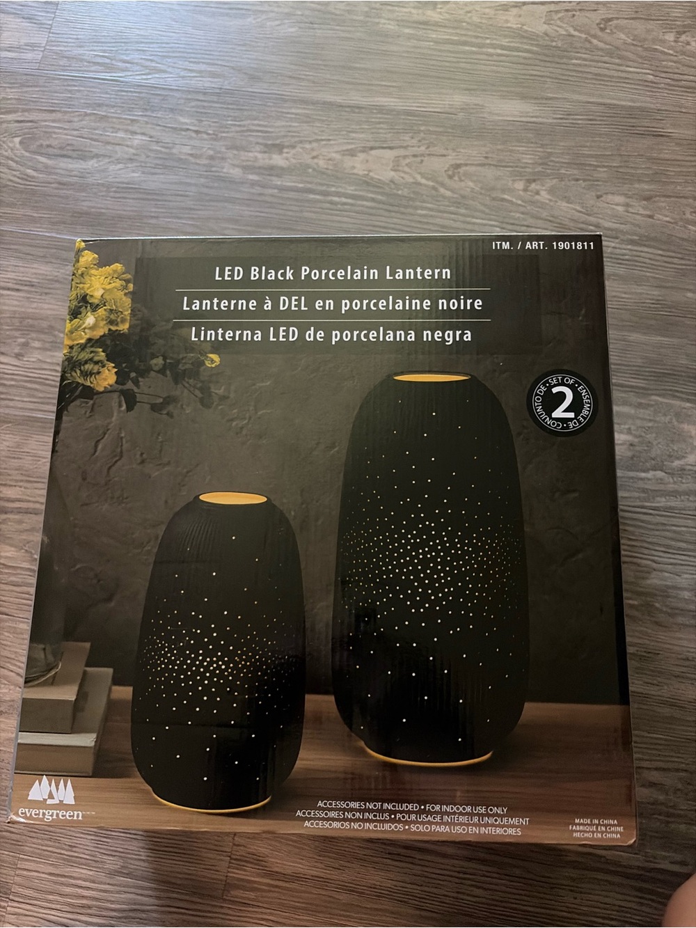 Black Porcelain LED Lanterns - Set of 2